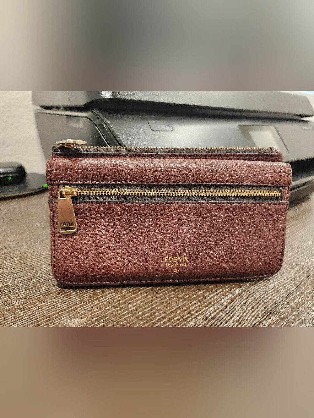 Fossil Pebbled Leather Zip Wallet - Chocolate Brown
